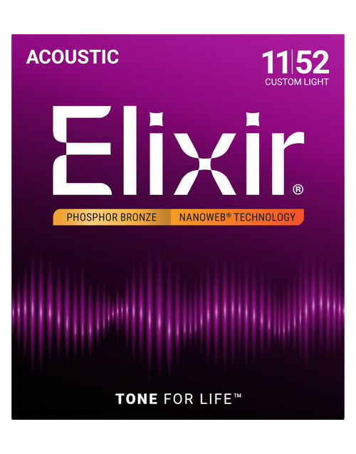 Elixir Nanoweb Phosphor Bronze Acoustic Guitar Strings E16027 Custom Light (11-52)