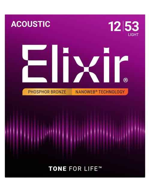 Elixir Nanoweb Phosphor Bronze Acoustic Guitar Strings E16052 Light (12-53)