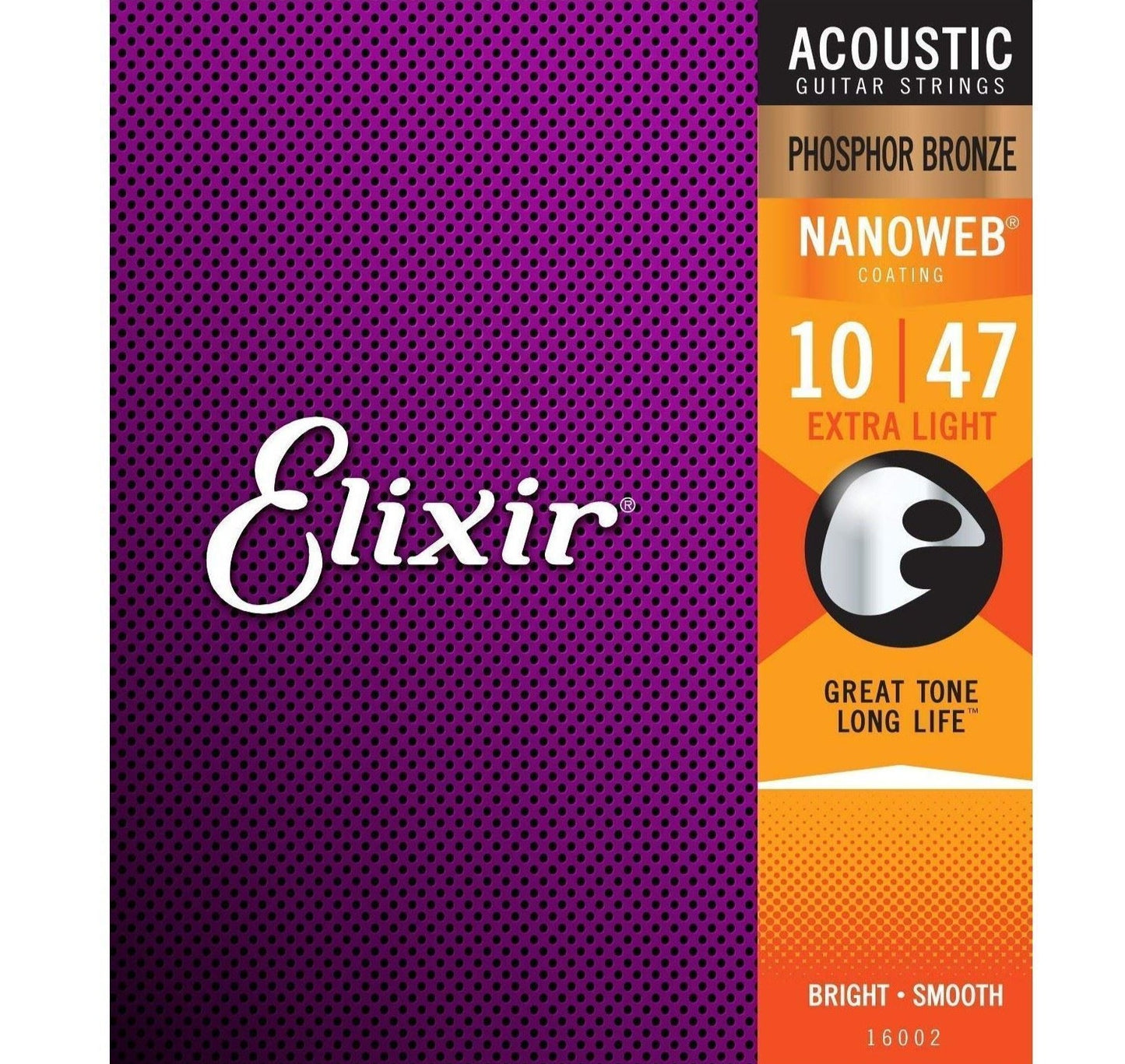 Elixir Nanoweb Phosphor Bronze Acoustic Guitar Strings 16002 Extra Light (10-47)