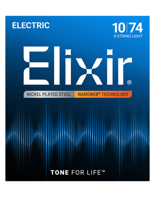 Elixir E12062 Nanoweb Nickel Plated Steel 8 String Electric Guitar Set - Light 10-74