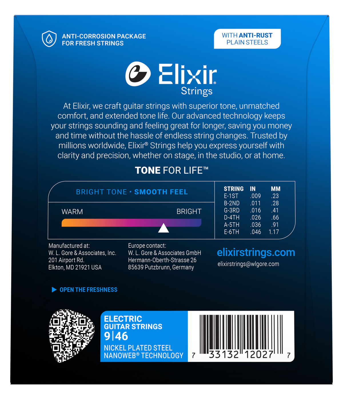 Elixir Nanoweb Nickel Plated Steel Electric Guitar Strings E12027 Custom Light (9-46)
