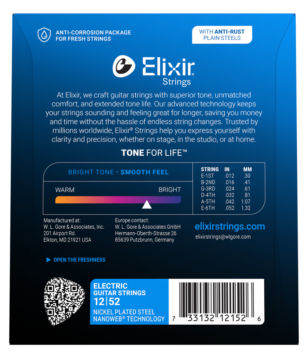 Elixir Nanoweb Nickel Plated Steel Electric Guitar Strings E12152 Heavy (12-52)