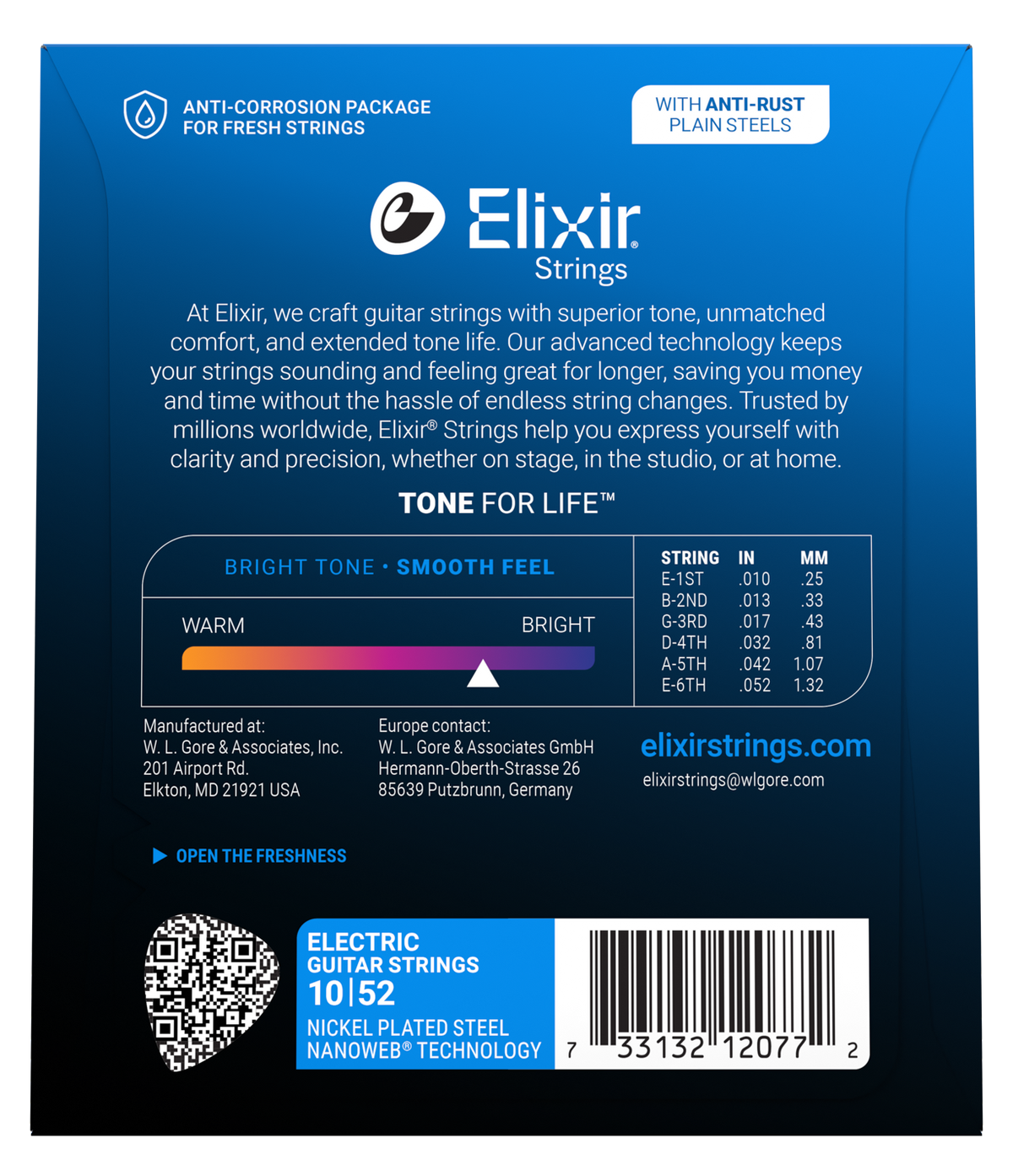 Elixir Nanoweb Nickel Plated Steel Electric Guitar Strings E12077 Light/Heavy (10-52)