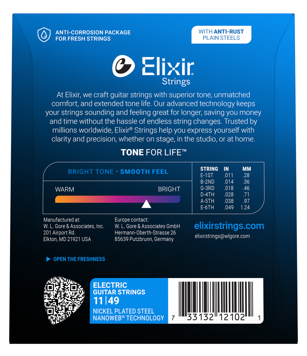 Elixir Nanoweb Nickel Plated Steel Electric Guitar Strings E12102 Medium (11-49)