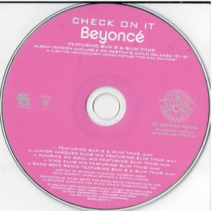 Beyoncé Featuring Bun B & Slim Thug – Check On It (CD, Maxi-Single)