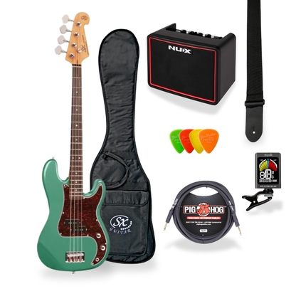 Southside Pack: SX VEP34VGN 3/4-Sized Right-Handed Precision-Style Bass Guitar in Vintage Green