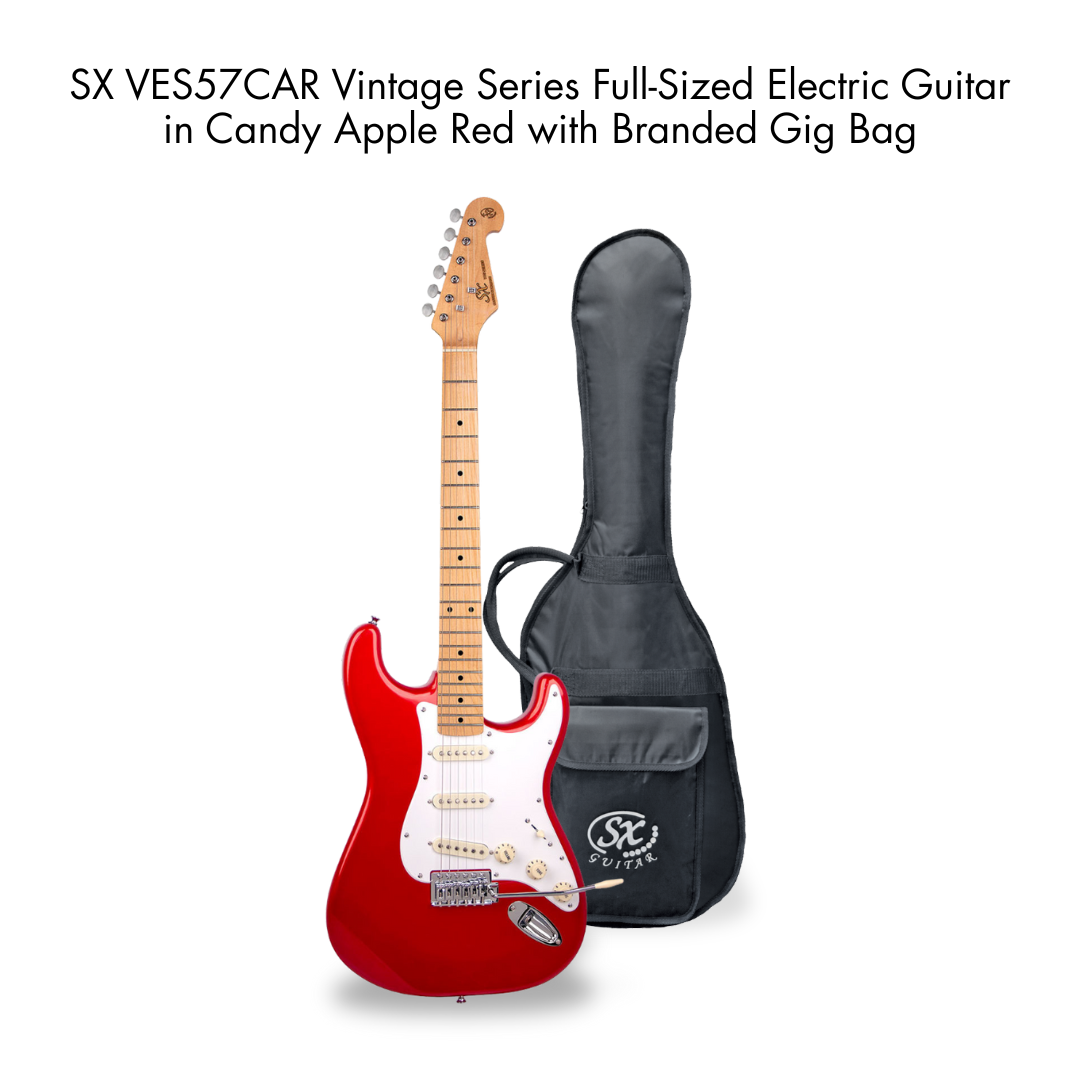 Southside Pack: SX VES57CAR Full-Sized Right-Handed Strat-Style Electric Guitar in Candy Apple Red