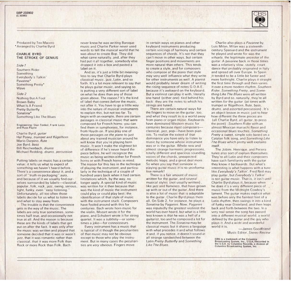 Charlie Byrd – The Stroke Of Genius (Vinyl, LP, Album)