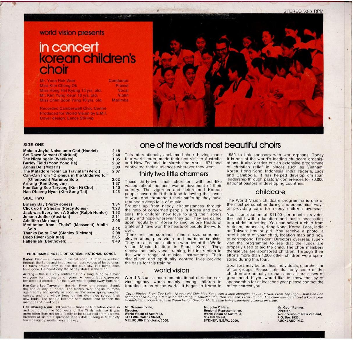 Korean Children's Choir – In Concert (Vinyl, LP, Album, Stereo)