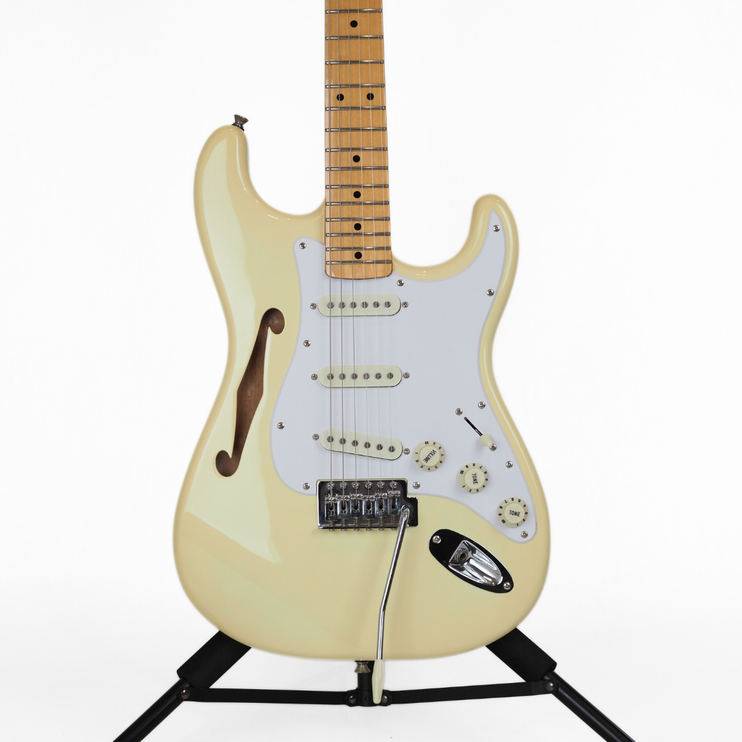 SX VTG Series Alder Strat-Style Electric Guitar with F-Hole in Vintage Cream