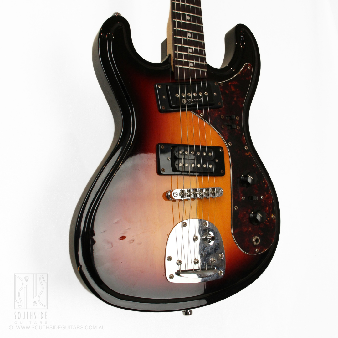 Eastwood Univox Hi-Flier Custom Reissue Electric Guitar in Sunburst Rose (Modified)