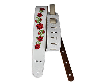 Basso VTFL04 Synthetic White Floral Embroidered Guitar Strap