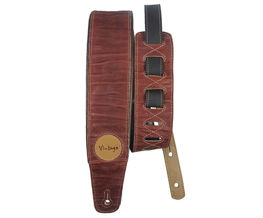 Basso VTSL01 Vintage Embossed Brown Leather Guitar Strap