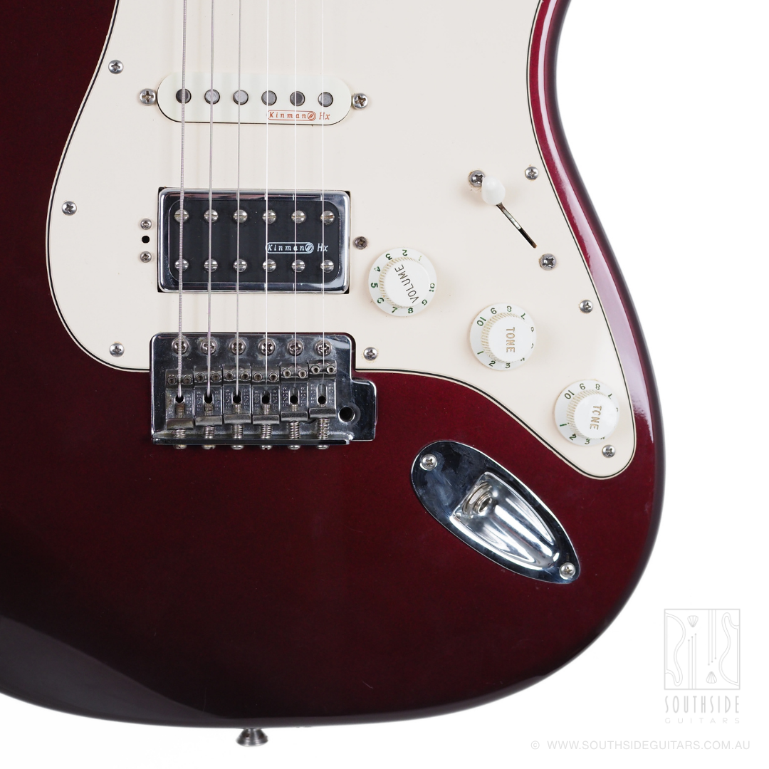 Fender Standard Strat HSS Mexican Electric Guitar in Midnight Wine (with Kinman Pickups)