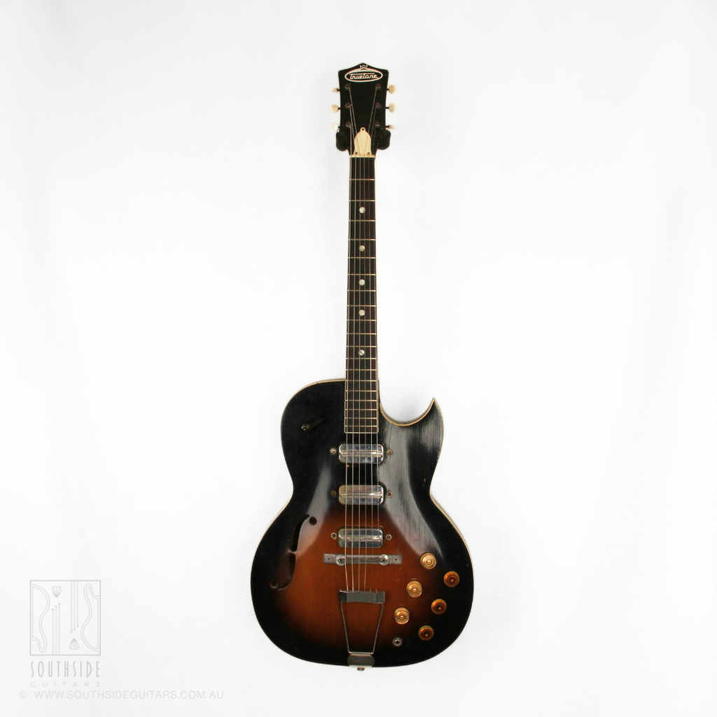 1960s Kay K573 TrueTone Speed Demon Thinline Semi-Hollowbody Electirc Guitar in Tobacco Sunburst