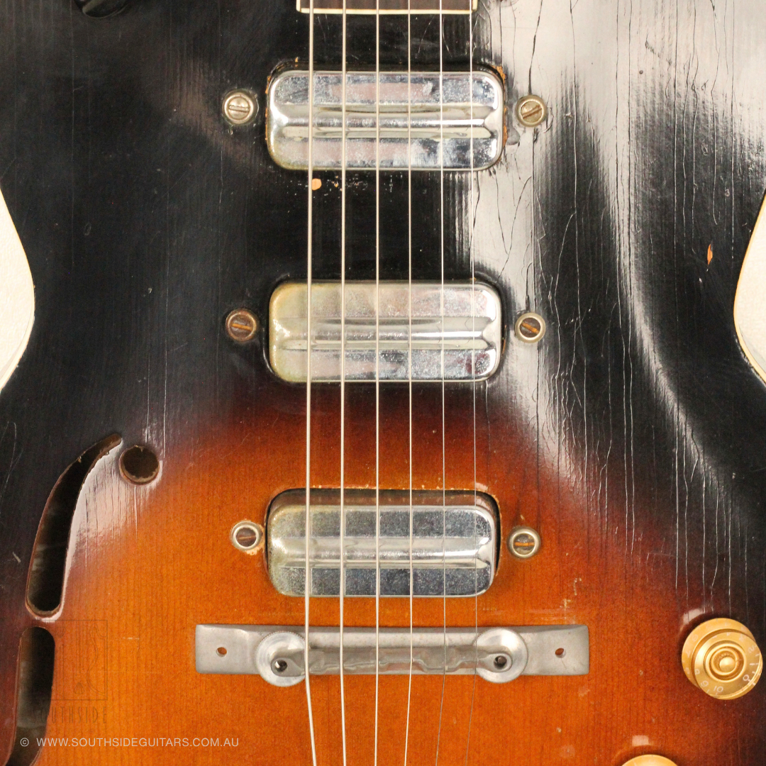 1960s Kay K573 TrueTone Speed Demon Thinline Semi-Hollowbody Electirc Guitar in Tobacco Sunburst