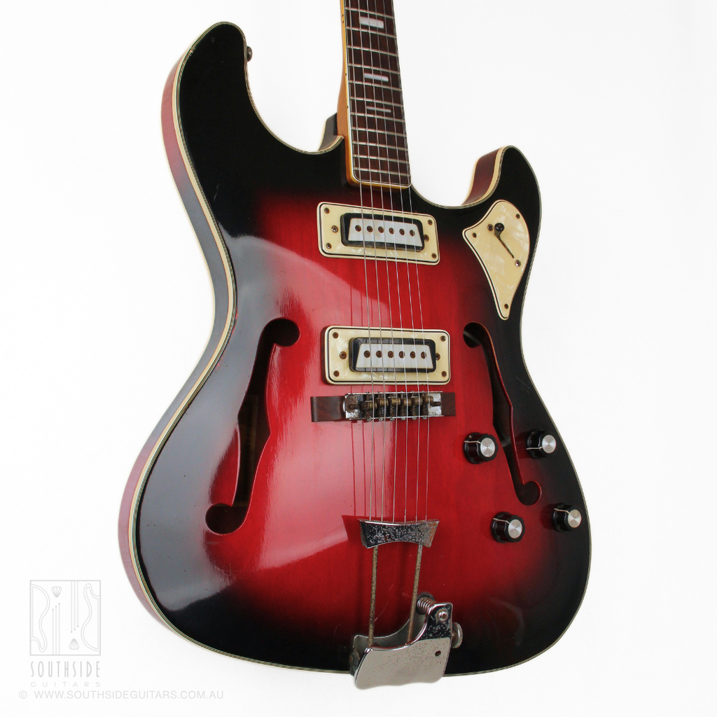 1960s Aria MIJ Offset Hollowbody Thinline Electric Guitar in Red Burst