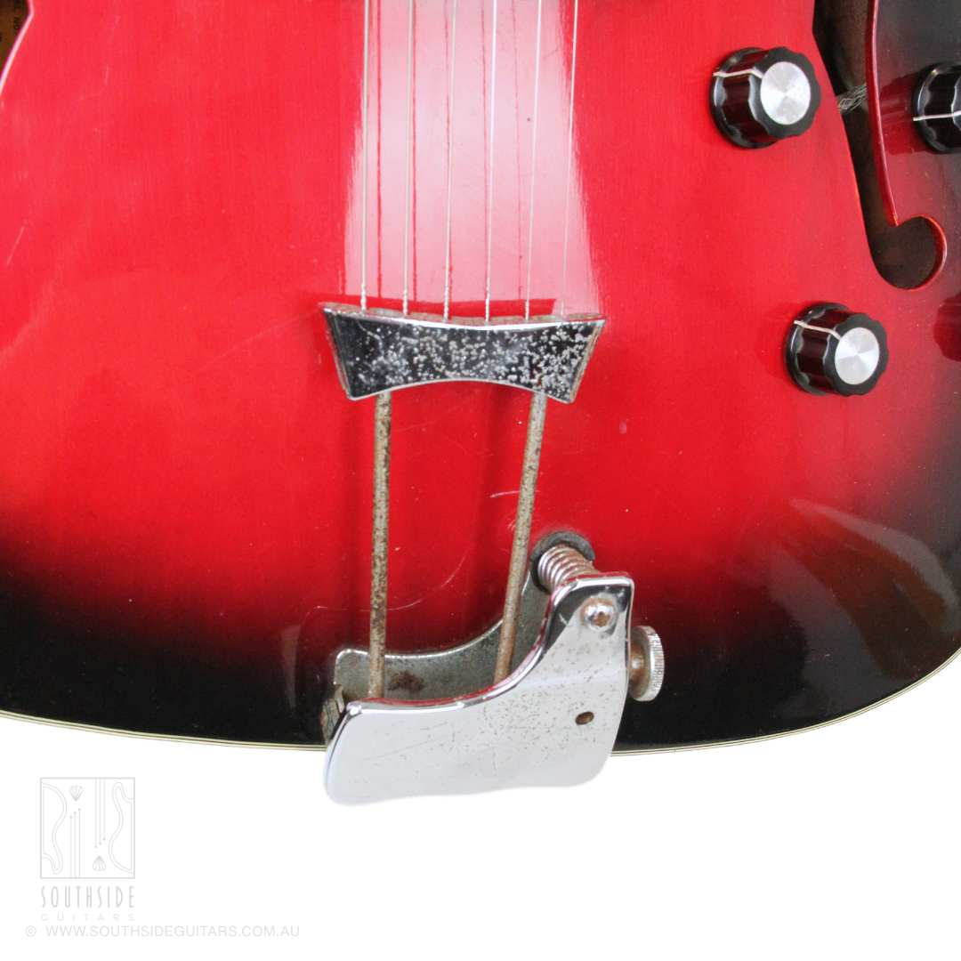 1960s Aria MIJ Offset Hollowbody Thinline Electric Guitar in Red Burst