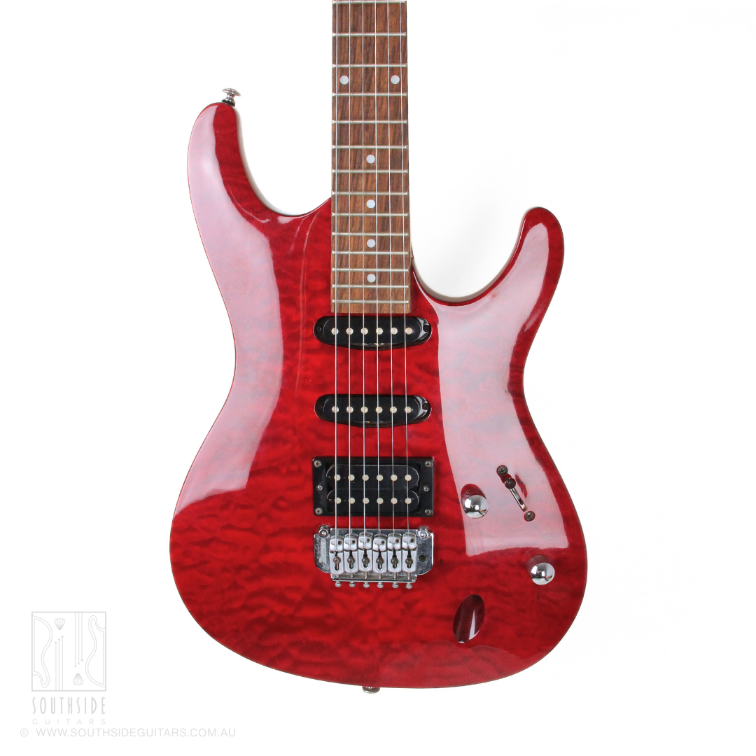 2002 Ibanez SA160QM SA Series Electric Guitar in Transparent Red