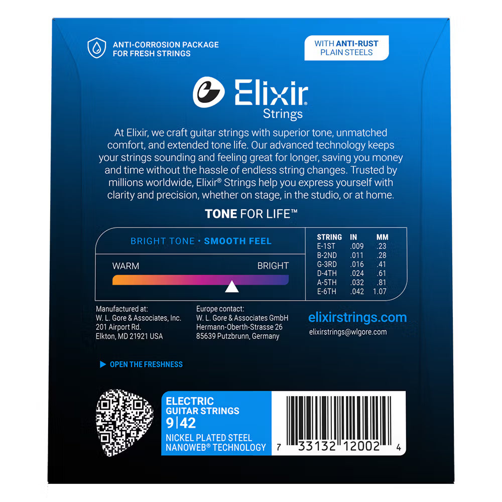 Elixir Nanoweb Nickel Plated Steel Electric Guitar Strings E12002 Super Light (9-42)