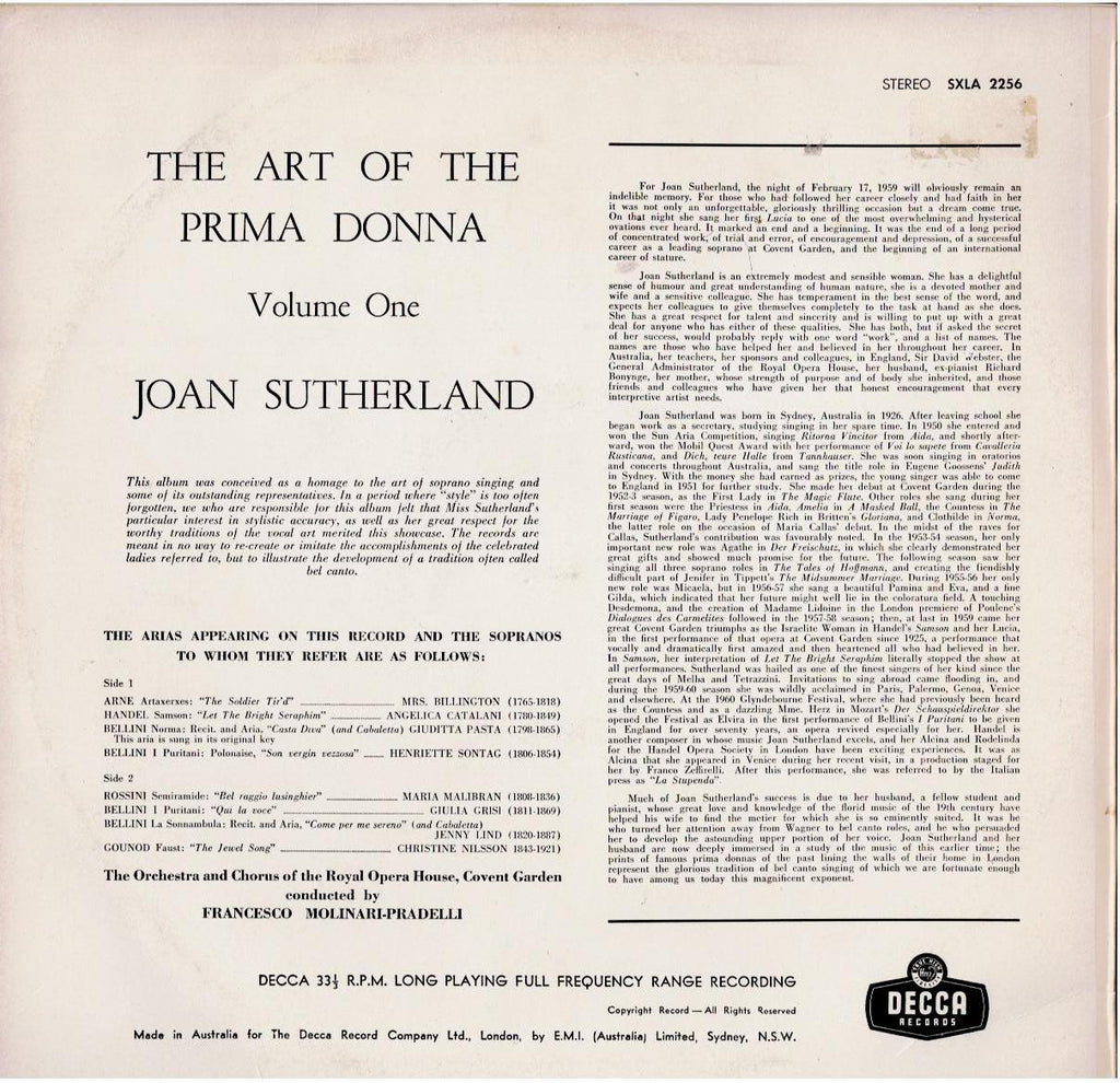 Joan Sutherland – The Art Of The Prima Donna, Vol.1 (Vinyl, LP, Stereo)