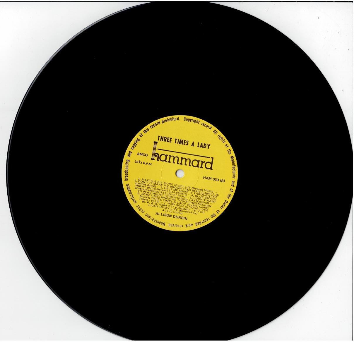 Allison Durbin – Three Times A Lady (Vinyl, LP, Album, Stereo)