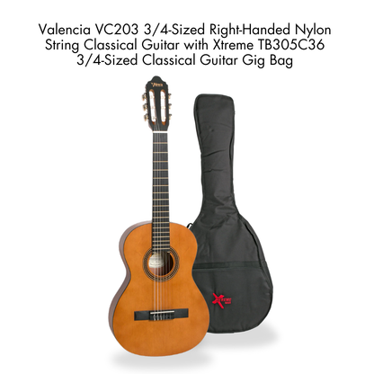 Southside Pack: VC203 3/4-Sized Right-Handed Full-Sized Nylon String Classical Guitar