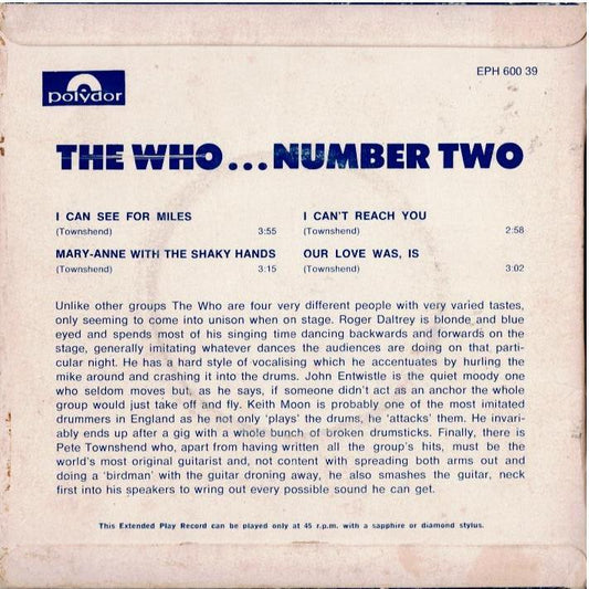 The Who – Number Two (Vinyl, 7", EP, 45 RPM)