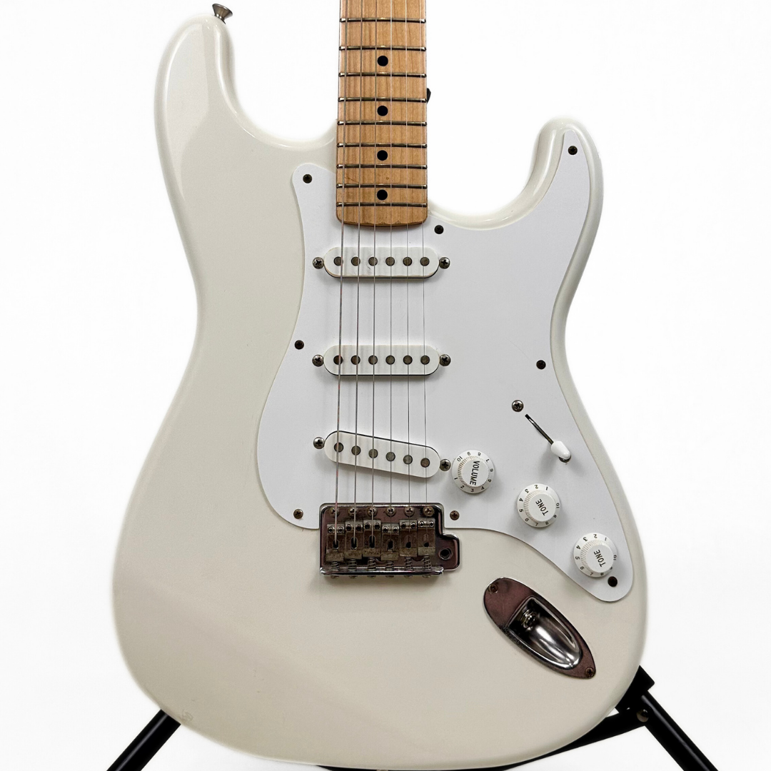 Early 90s Squier by Fender MIJ Stratocaster Electric Guitar in Vintage White Gloss