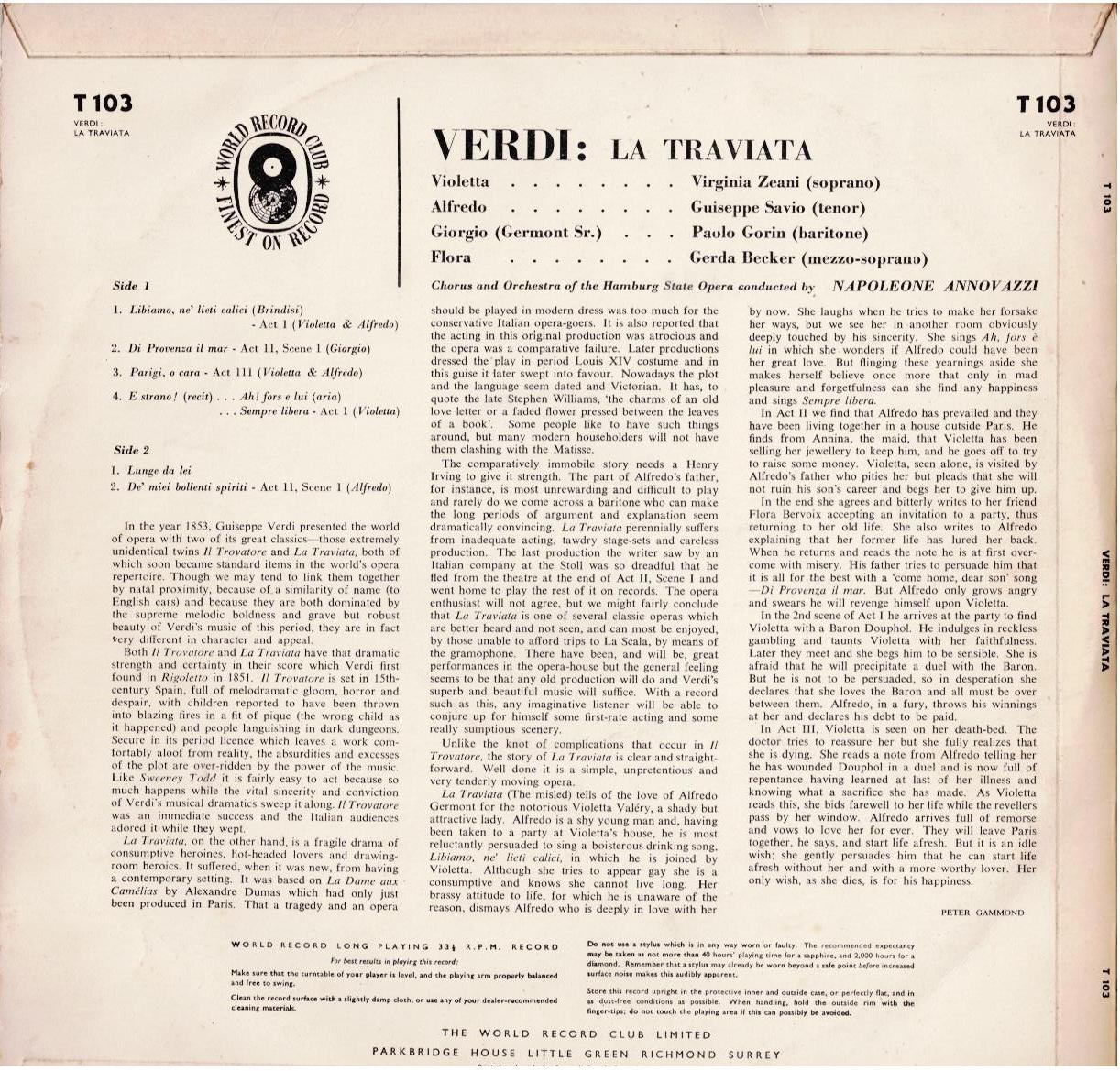 Verdi – La Traviata (Vinyl, LP, Album, Club Edition, Mono)