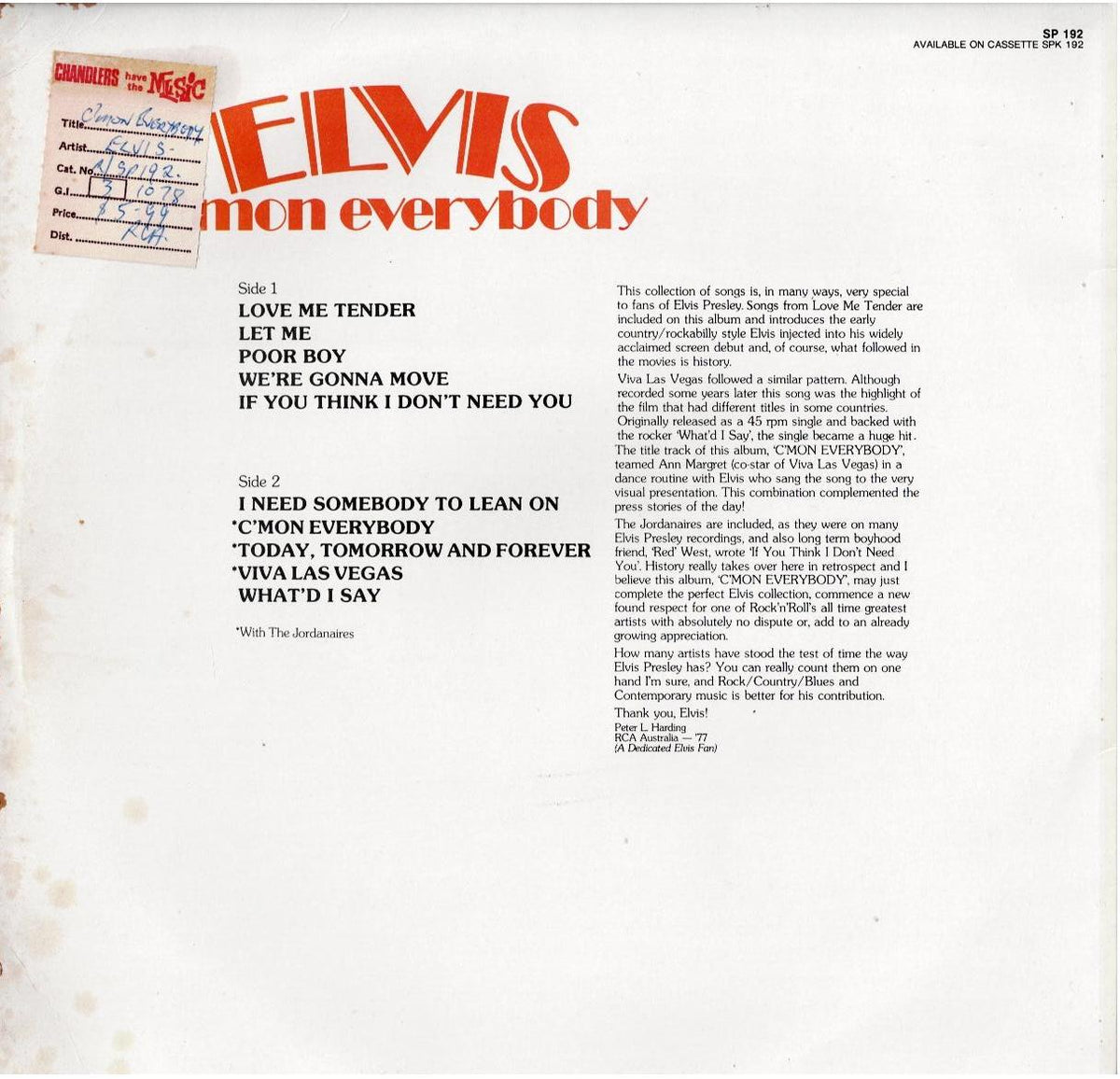 Elvis Presley – C'mon Everybody (Vinyl, LP, Compilation)