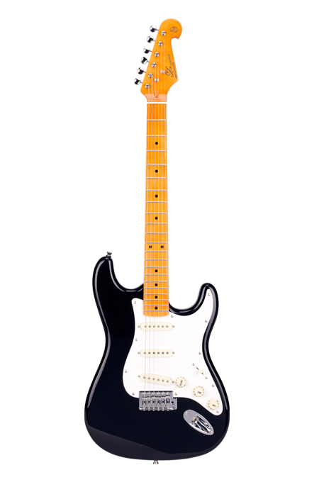 SX Vintage Series VES62B Right-Handed '60s-Style 4/4-Sized Stratocaster-Style Electric Guitar in Black