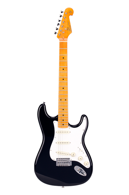SX Vintage Series VES62B Right-Handed '60s-Style 4/4-Sized Stratocaster-Style Electric Guitar in Black