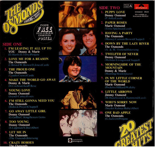 The Osmonds – 20 Greatest Hits (Vinyl, LP, Compilation, Stereo)