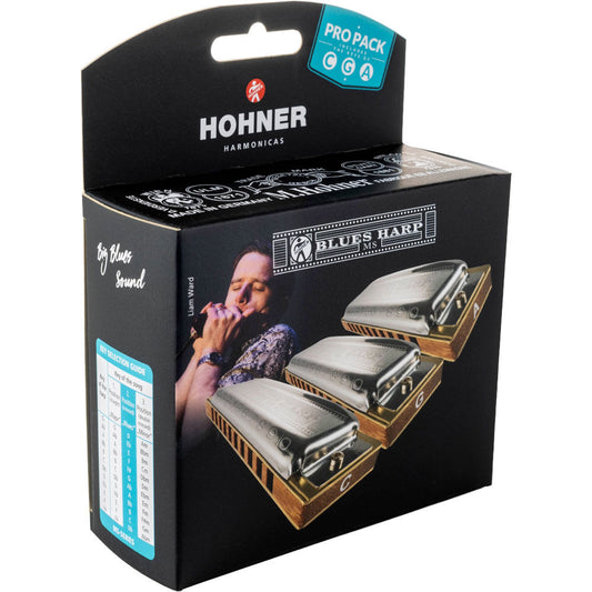 Hohner 532BOX3 Blues Harp 3-Pce Harmonica Pro Pack in the Keys C, G, A
