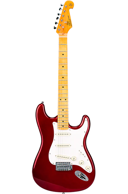 SX Vintage Series VES57CAR Right-Handed '50s-Style 4/4-Sized Stratocaster-Style Electric Guitar in Candy Apple Red
