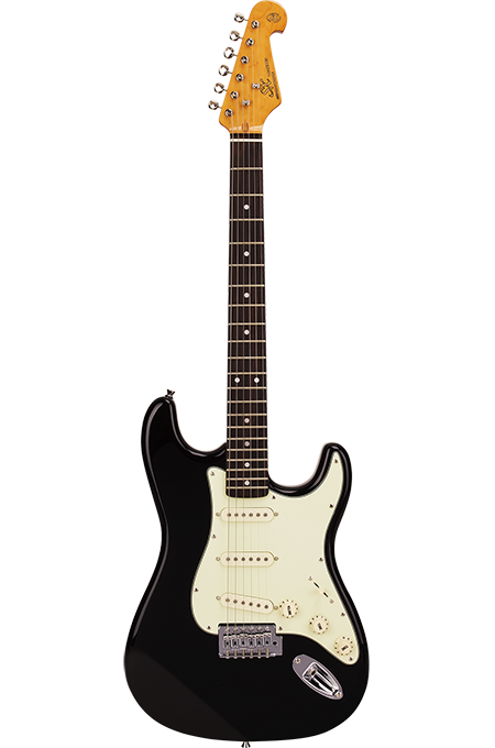 SX Vintage Series '60s Style VES12B 1/2-Sized Right-Handed Stratocaster-Style Electric Guitar in Black