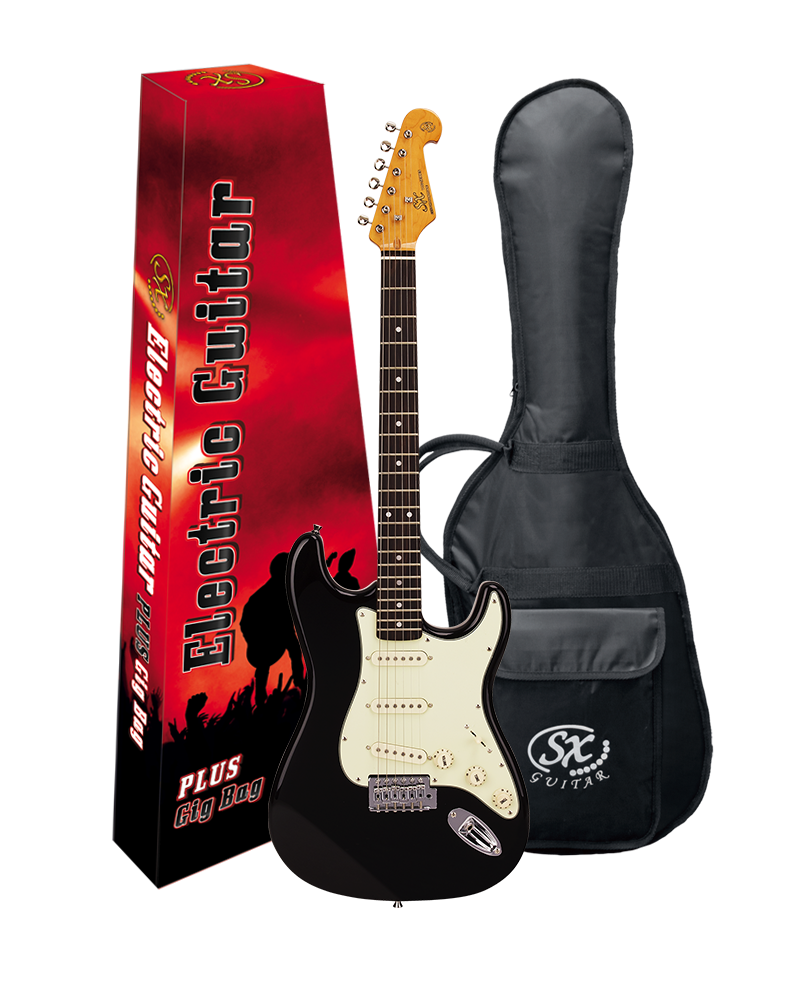 SX Vintage Series VES62B Right-Handed '60s-Style 4/4-Sized Stratocaster-Style Electric Guitar in Black