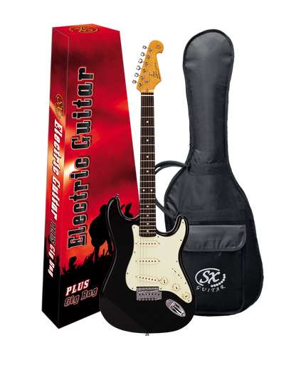 SX Vintage Series VES62B Right-Handed '60s-Style 4/4-Sized Stratocaster-Style Electric Guitar in Black