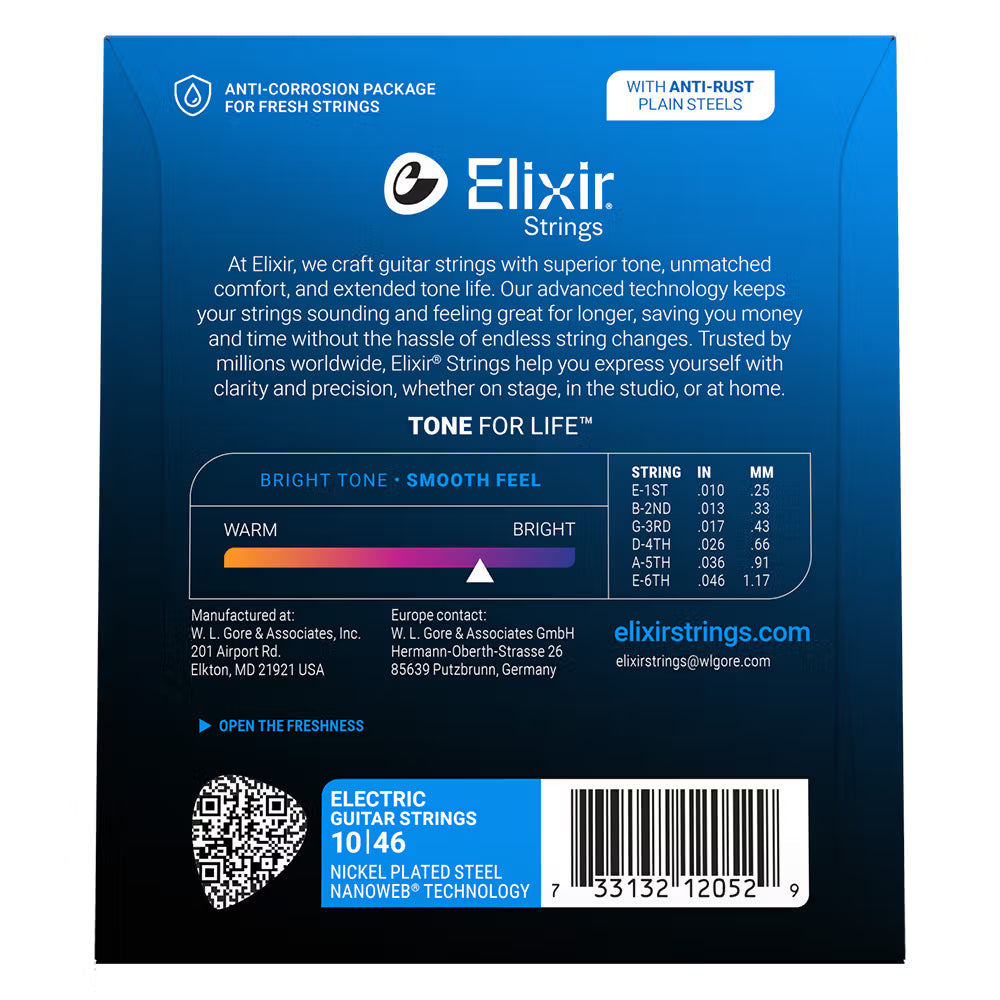 Elixir Nanoweb Nickel Plated Steel Electric Guitar Strings E12052 Light (10-46)