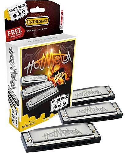 Hohner 572BOX3 Hot Metal 3-Pce Harmonica Value Pack in the Keys C, G, A