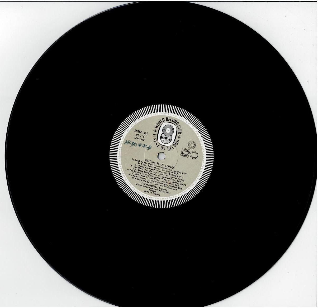 Lois Marshall – British Folk Songs (Vinyl, LP, Album, Club Edition, Mono)