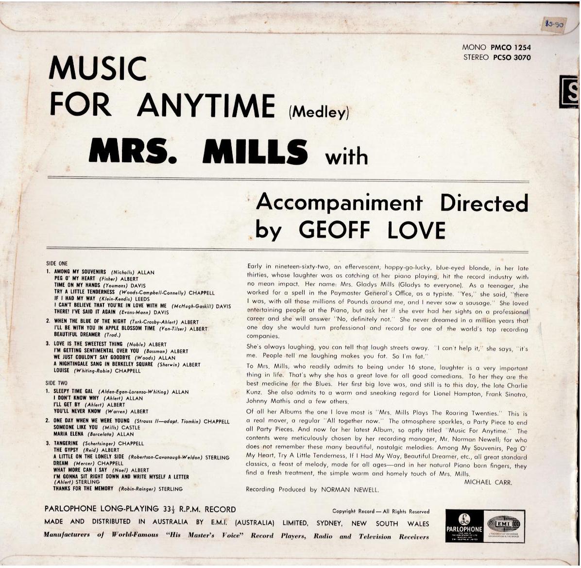 Mrs. Mills – Music For Anytime (Vinyl, LP, Stereo)