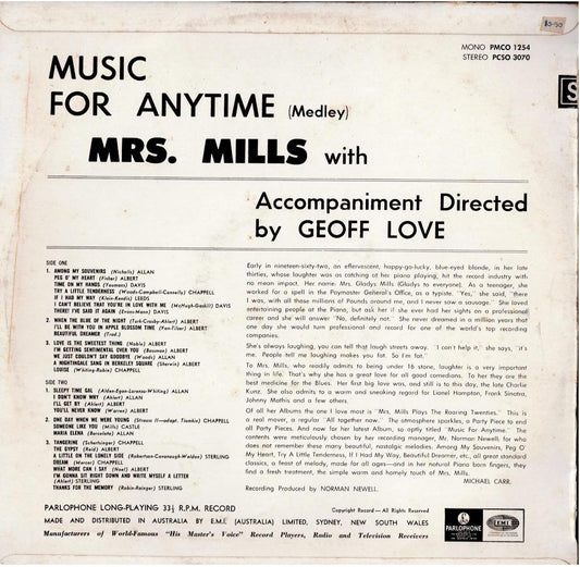 Mrs. Mills – Music For Anytime (Vinyl, LP, Stereo)