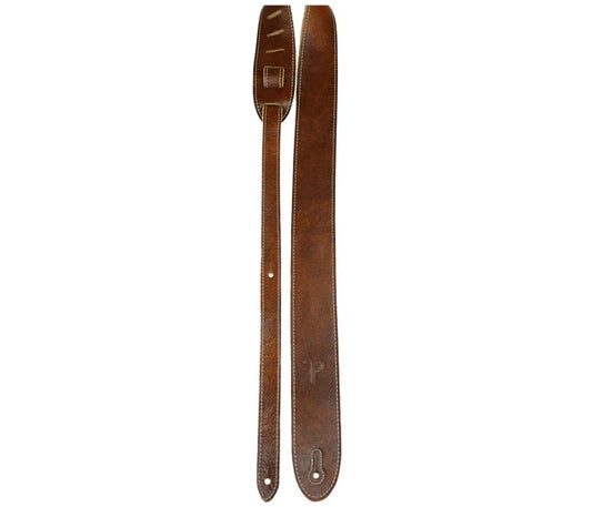 Perris PS6554 2" Chestnut Deluxe Soft Italian Leather Guitar Strap with Super Soft Suede backing
