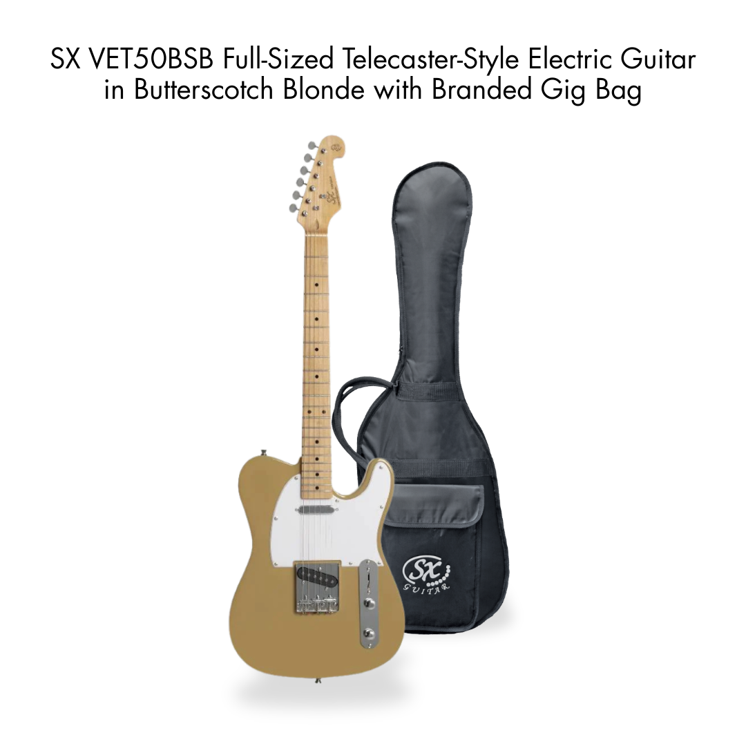 Southside Pack: SX VET50BSB Full-Sized Right-Handed Tele-Style Electric Guitar in Butterscotch Blonde