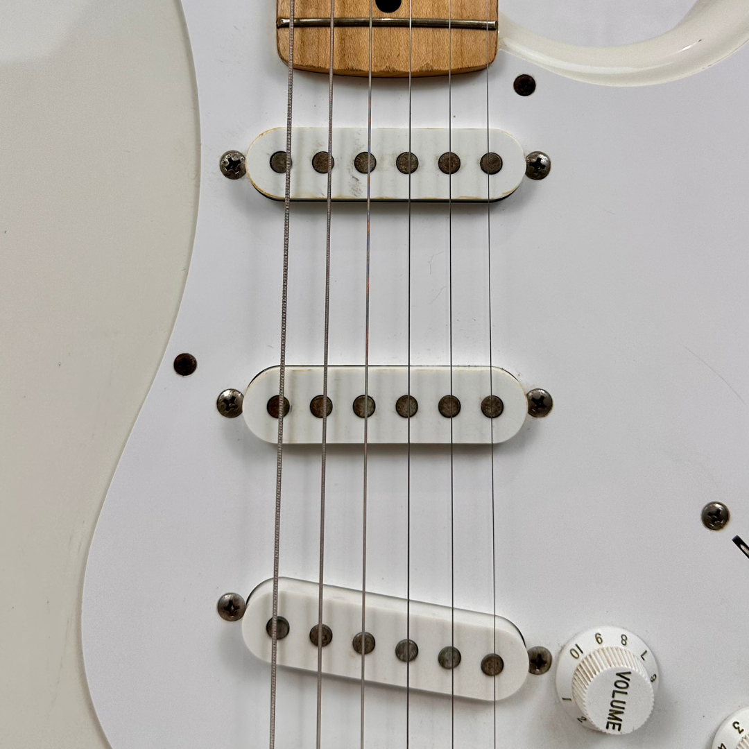 Early 90s Squier by Fender MIJ Stratocaster Electric Guitar in Vintage White Gloss