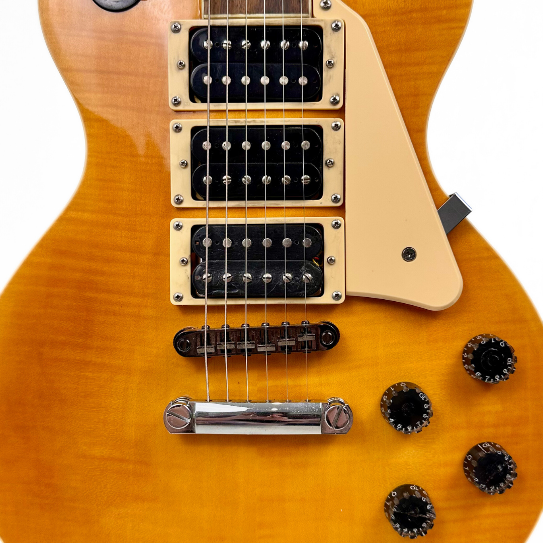 Unbranded Les Paul-Style Triple Humbucker Electric Guitar in Gloss Honeyburst Finish