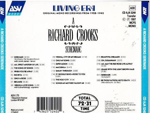 Richard Crooks – A Richard Crooks Serenade (CD, Compilation, Mono)