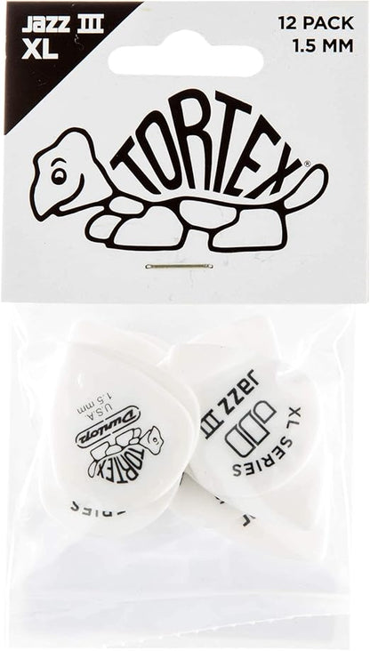 Dunlop JPFX15 1.50mm Tortex White Flex Jazz III XL Players 12 Pack
